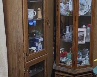 Vintage Oak Corner Curio Cabinet