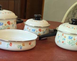 Vintage Floral Enamelware Cookware Set