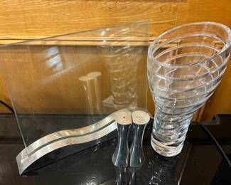 Nambé salt and , frame, vase