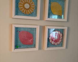 Set of 4 Antique crochet pot holders/framed