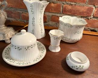 Royal Tara: "Trellis Shamrock" English Bone China: butter cloche, vases and more!