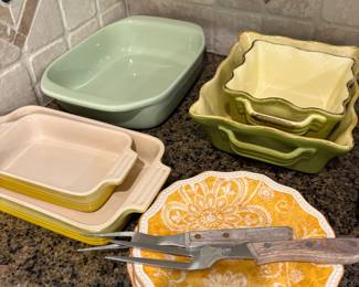 Le Creuset enameled pans, dishes, and cassarole/one dish pans