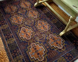 Area rug - 100% wool - hand-made - hand-tied shown with wood storage bench