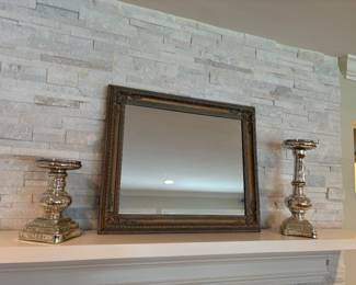 Mirror and "mercury glass" pillar candle holders