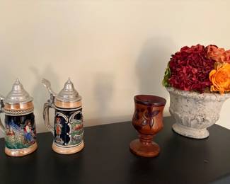beer steins and holiday decor