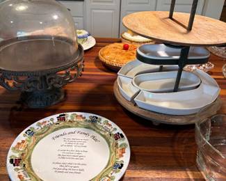 Frontgate buffet set, footed pie stand with glass cover, and more