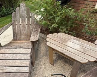 Smith & Hawken Adirondack chairs (2) with ottomans (2) and side table