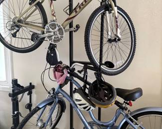 Garage - Thule 2-bike rack and shown with Men's and Women's Trek Bikes