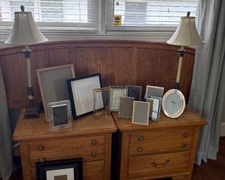 Queen headboard and matching nightstands, lamps and picture frames