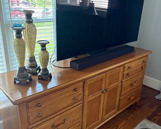 Long dresser, Samsung TV and pillar candle set