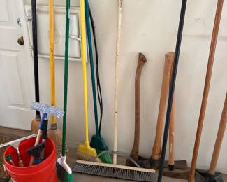 Garage brooms and window washing supplies