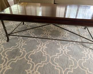 Wood and wrought iron coffee table and area rug (blue/gray and ivory) - 9 x 12