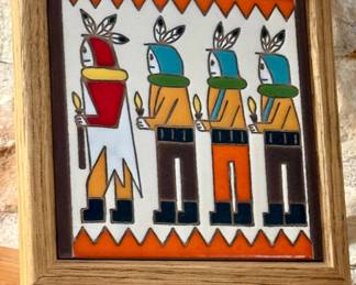 Navajo Hand Crafted glazed ceramic tile - Yei Dancers