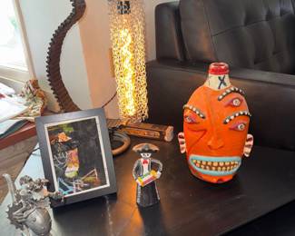 Signed Carl Block Face Jug -Custom Metal art lamp, cusdtom metal dragon