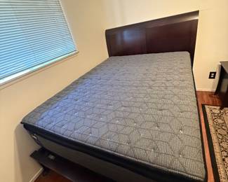 Queen sealy mattress & dark wood frame
