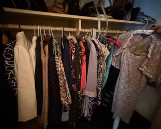 Other side of master bedroom closet (full of women’s jackets/blazers, dresses (gala and upscale and casual), robes, purses, shoes)