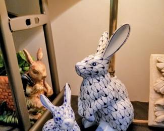 Fishnet porcelain bunny lamp and figurine. 