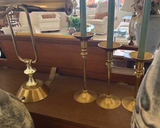 Brass candle sticks and piano lamp