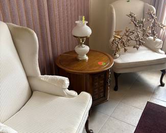 White wing back chairs