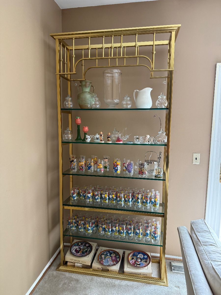 Vintage glassware and a beautiful gold shelf