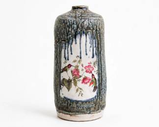 48 ArtisanHummingbirdFloralDripGlazeCeramicVase