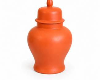 116 OrangeCeramicGingerJarwithLidDecorativeAccent