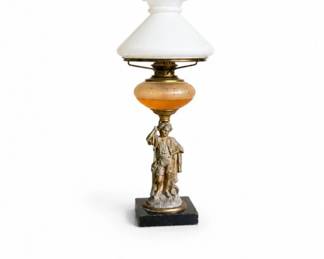 81 AntiqueMiniatureOilLampFiguralBoyAccentLampDecor