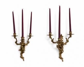 25 PairVintageRococoStyleBrass3ArmWallSconcesSet