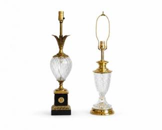 121 PairVintageHollywoodRegencyCrystalTableLampsBrass