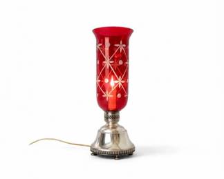 22 VintageCranberryEtchedGlassAccentTableLamp