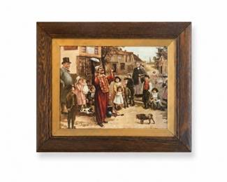 175 LargeAntiqueVictorianStreetScenePrintWoodFrameDecor