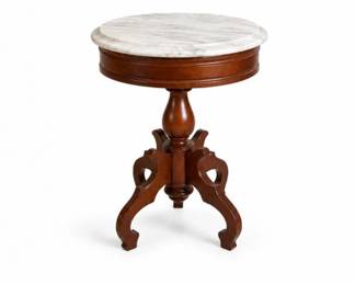 170 1950sVictorianMarbleTopMahoganyPedestalAccentTable