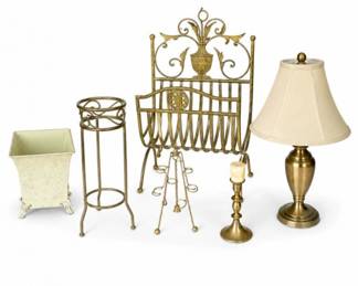 135 VintageBrassDecorLotLampCachepotMagazineRack