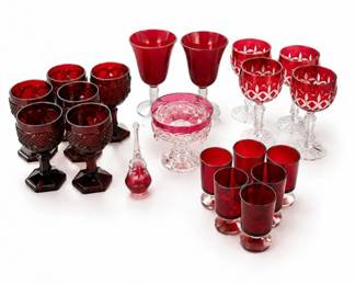 29 VintageRubyRedArtGlassStemwareDecorCollection