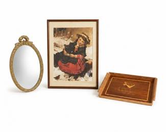 173 VintageDecorTrioMirrorTrayFramedPrintSet
