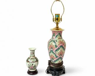 32 VintageChinoiseriePorcelainLampVaseSet