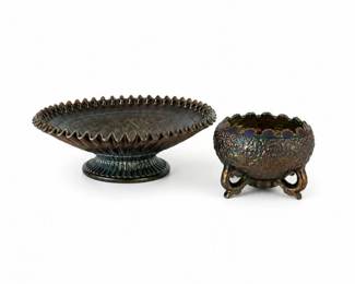 106 FentonCarnivalGlassCompoteFootedRoseBowlSetRichIridescent