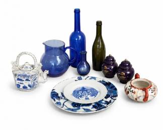 55 VintageBlueGlassAsianDecorMixedCollectiblesLot