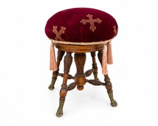 39 AntiqueVictorianWalnutPianoStoolClawFeetSeat