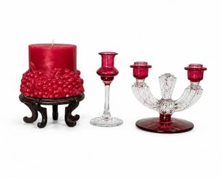 45 VintageCranberryGlassCandleHolderDecorCollection