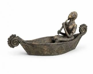 117 VintageBronzeGreekBoatSculptureTrinketDish