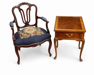 128 ThomasvilleTableAntiqueStyleNeedlepointChair