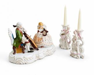 113 AntiquePorcelainMusicalFigurineCandleholderSet