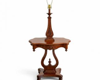132 VintageCherryEndTableCarvedWoodLampSet