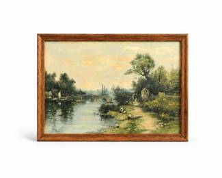 70 VintageFramedRiverLandscapeOilPaintingSigned