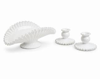 119 VintageFentonSilverCrestMilkGlassDecorSet