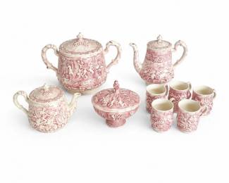 34 VintagePinkMajolicaStylePotteryTeaSet10PcLotBeautifulvintage