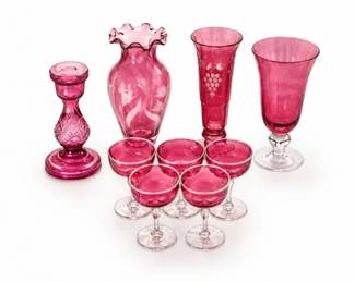 187 VintageCranberryEtchedArtGlassCollection