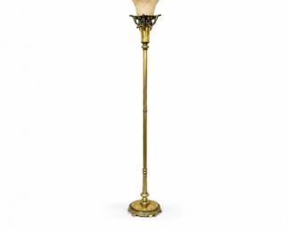 51 VintageBrassTorchiereFloorLampwithAlabasterGlassShade
