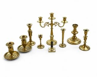 13 VintageBrassCandlestickHolderCollectionLot